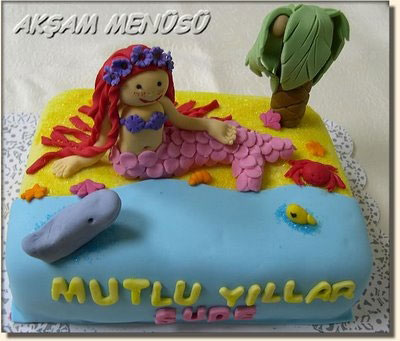 Mermaid and Palm Tree Cake - Mermaid Cake