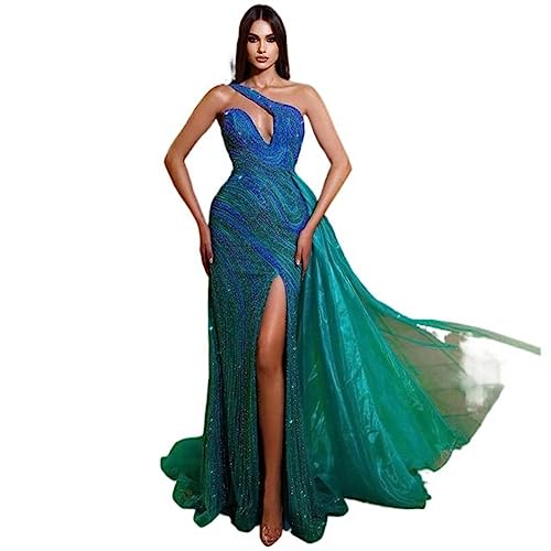 Blue-Green High Split Evening Mermaid Dress