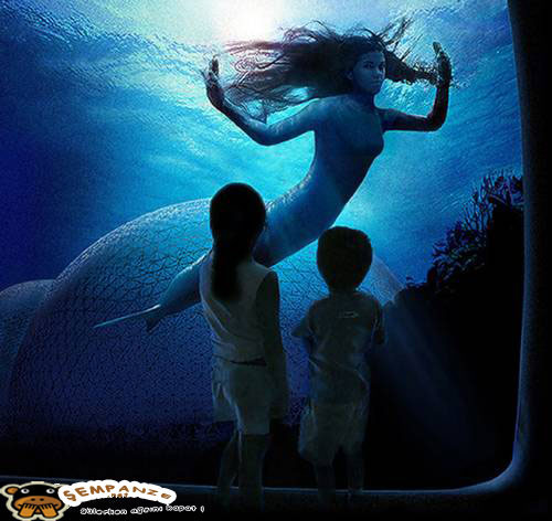 Mermaid Looking at Children - Mermaid Model Under Water