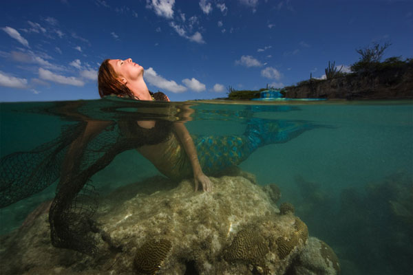 Mermaid Model on Coral - Mermaid Model Under Water