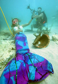 Mermaid Model with Neptune - Mermaid Model Under Water