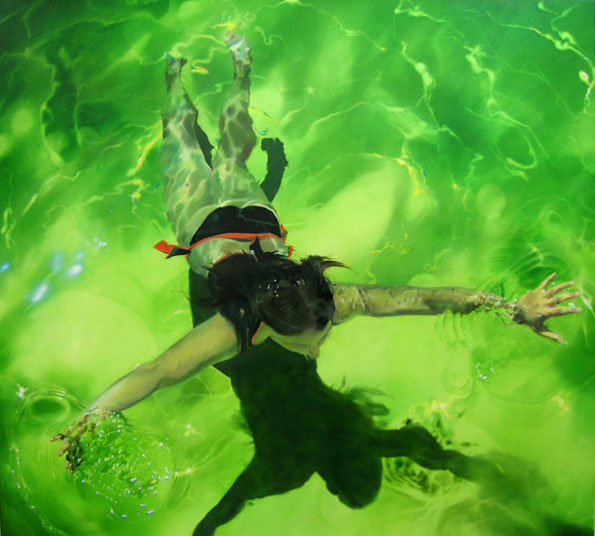 Mermaid in Green Pool - Mermaid Model Under Water