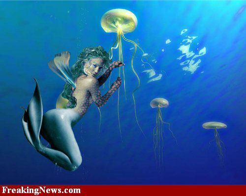 Mermaid with Jellyfish - Mermaid Model Under Water