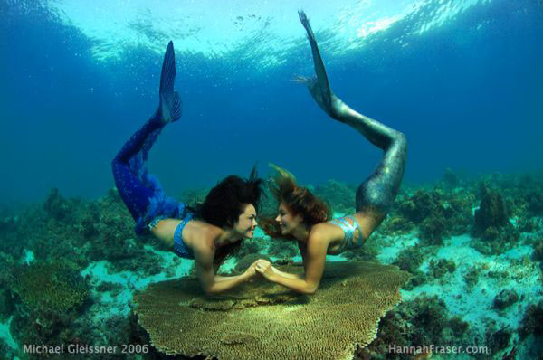 Two Mermaids Converge - Mermaid Model Under Water