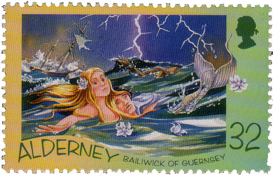 mermaid saving man - Mermaid Stamp