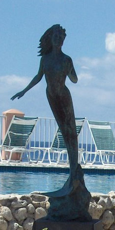 Mermaid Standing by Pool