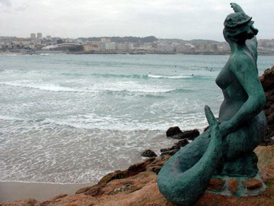 Mermaid Waving to City
