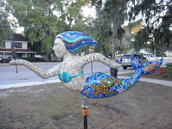 Mermaid statue mosaic