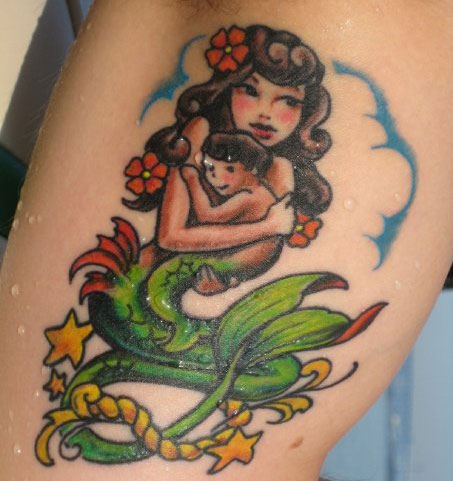 Mermaid and Child Tattoo - Mermaid Tattoo