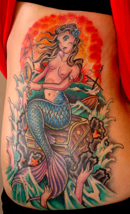 Mermaid and Treasure Chest - Mermaid Tatoo