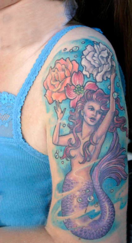 Mermaid throwing Flowers - Mermaid Tatoo