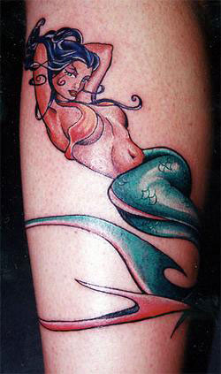 Mermaid with Hair Up Tattoo - Mermaid Tattoo