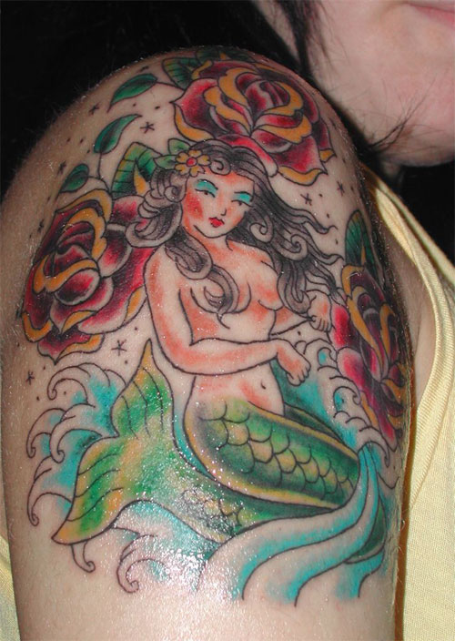 Mermaid with Roses Tattoo