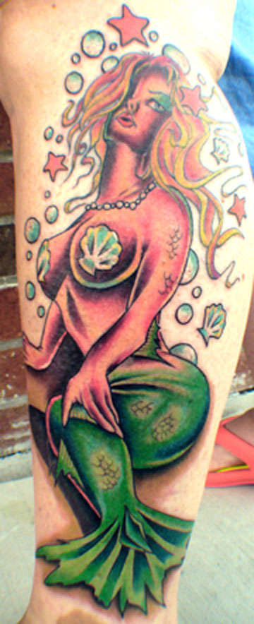 Mermaid with Seashell Bra - Mermaid Tatoo