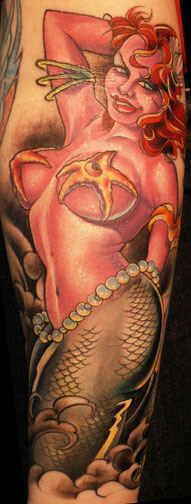 Mermaid with Starfish Bra - Mermaid Tattoo