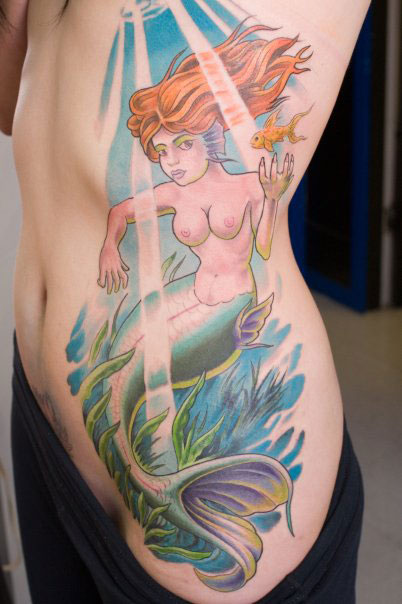 Mermaid with Sunrays Tattoo - Mermaid Tatoo