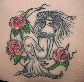 Three Roses Mermaid Tattoo