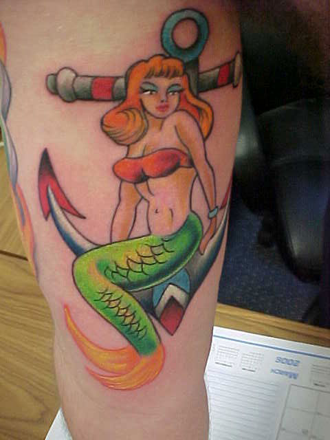 classic mermaid with anchor - Mermaid Tattoo