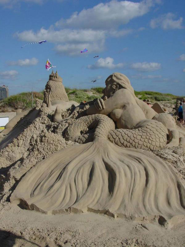 King Neptune on the Beach - Sand Mermaid Sculpture